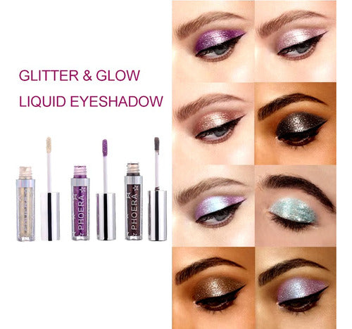 Kit 3 Sombra Líquida Glitter Glow A Prova De Água Pigmentado