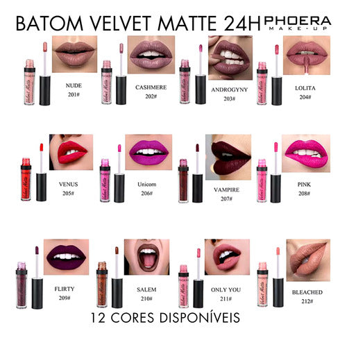 Batom Velvet Matte 24h A Prova De Água Intransferível Phoera