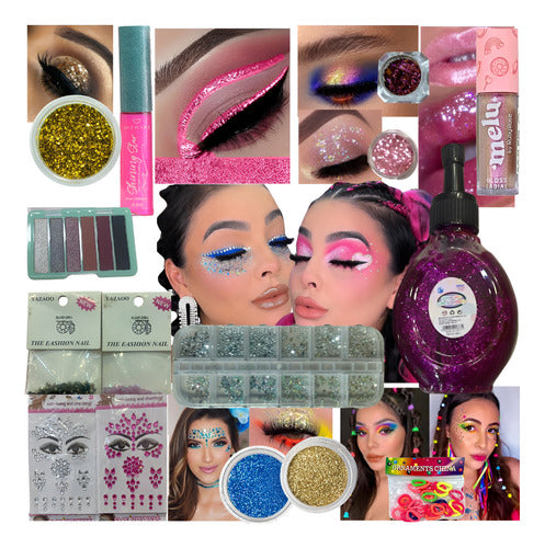 Kit 16un Maquiagem Make Carnaval Glitter Brilho Pedaria Glow