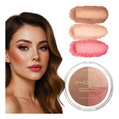 Paleta 3 em 1  Iluminador, Blush E Contorno Phoera