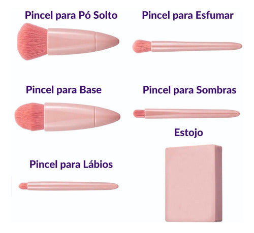 Kit De 5 Mini Pincéis De Maquiagem E Case Com Espelho