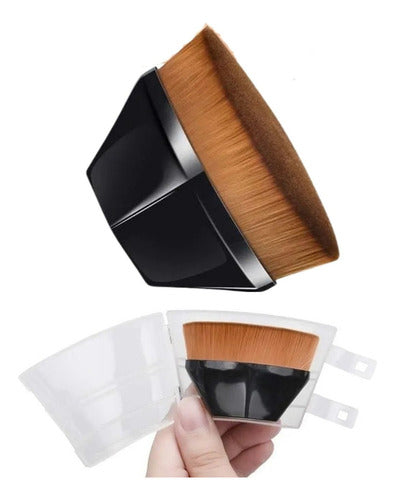 Kit 1 Pincel Maquiagem Hexagonal + Estojo Transparente Make Cor Preto