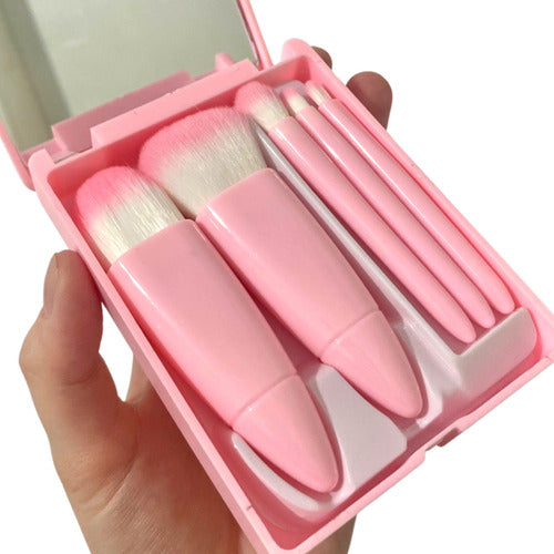 Kit De 5 Mini Pincéis De Maquiagem E Case Com Espelho