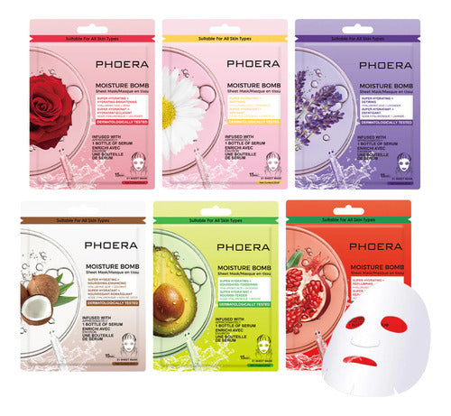 Kit 6 Máscaras Faciais Hidrogel Ingredientes Naturais Glow