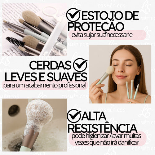 Kit 8 Pincéis De Maquiagem Com Case Transparente