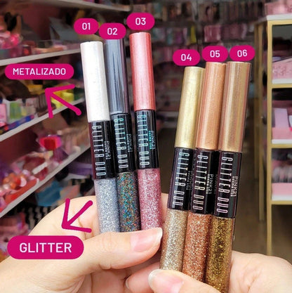 Delineador Duo 2 Em 1 Metálico E Glitter - Alta Resistência