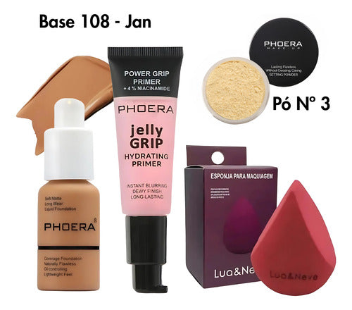 Kit 4 Un Jelly Primer + Base Soft Matte, Pó 14g + Brinde