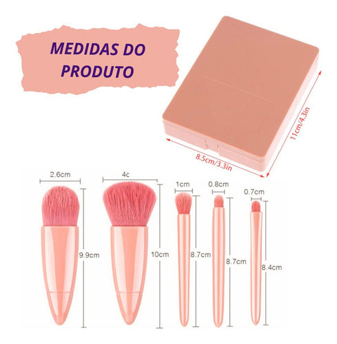 Kit De 5 Mini Pincéis De Maquiagem E Case Com Espelho