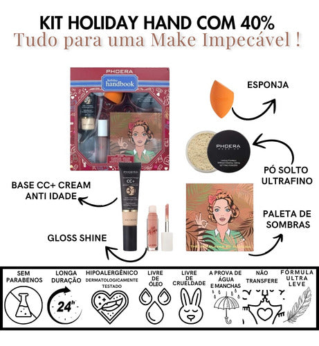 Kit Holiday maquiagem completo 5 itens - Phoera cc+