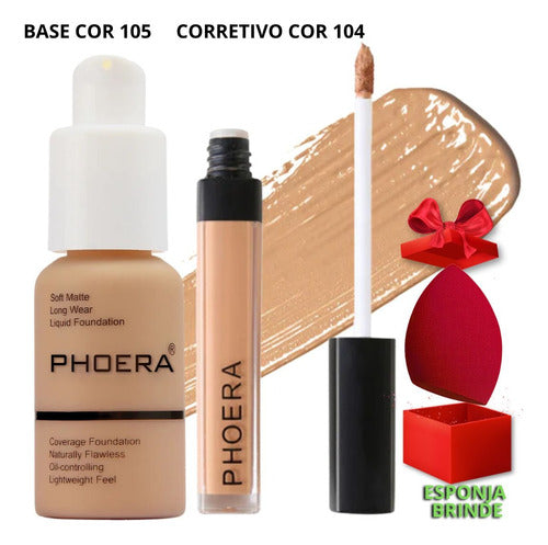 Kit Maquiagem 3un Base Corretivo Prova Dagua Phoera + Brinde