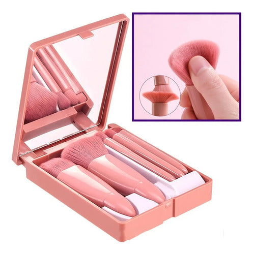 Kit De 5 Mini Pincéis De Maquiagem E Case Com Espelho