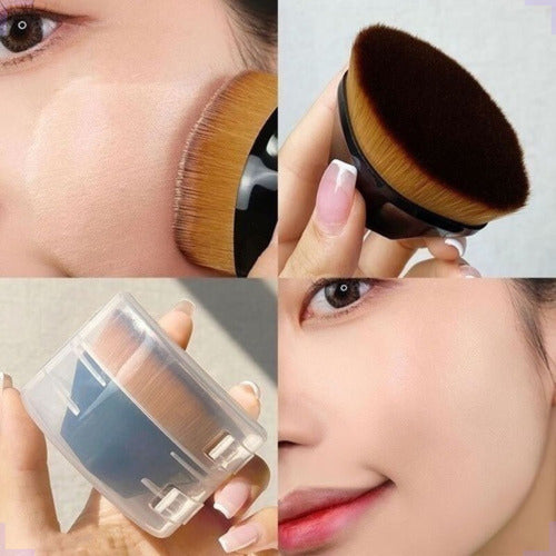 Kit 1 Pincel Maquiagem Hexagonal + Estojo Transparente Make Cor Preto