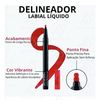 Delineador Labial Matte Contorno De Longa Duração Phoera