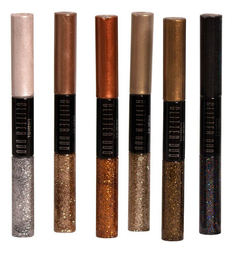 Kit Com 6 Delineador Duo Metálico Com Glitter Shine Pink 21