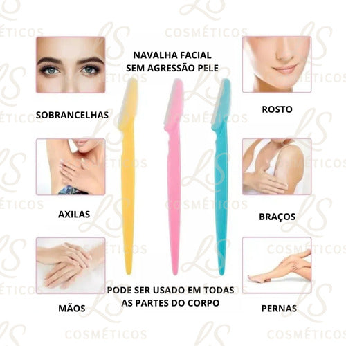 Kit 3 Navalhete Desing De Sobrancelhas E Rosto Navy