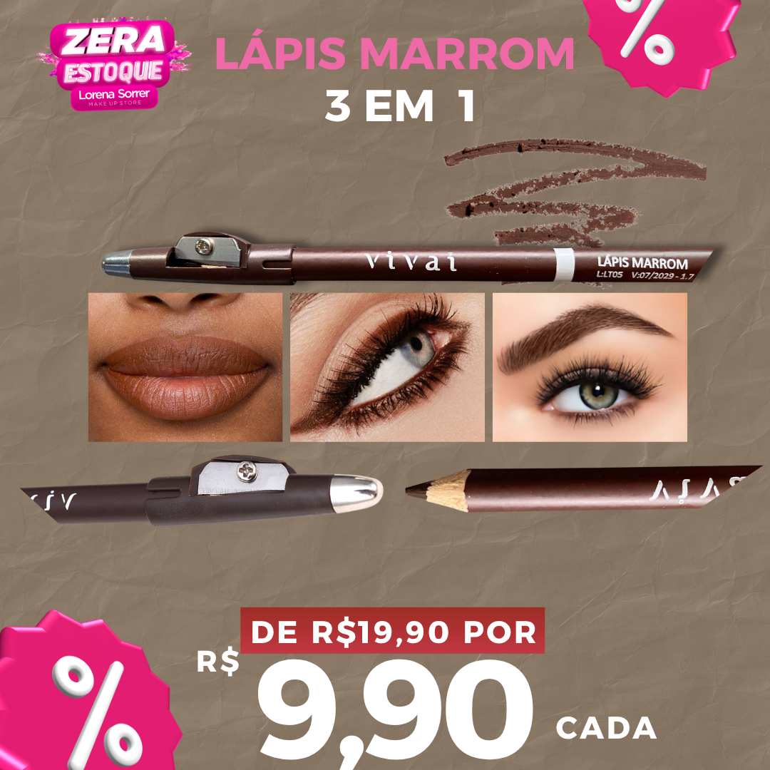 Lápis 2 em 1 Sobrancelha Olhos e Boca - Marrom Universal - Vivai