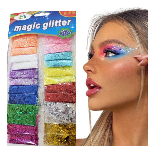 Cartela 24 Glitter Flocados Coloridos - Festas Carnaval