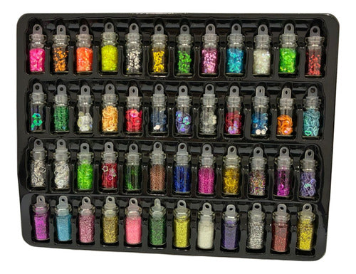 48 Frascos Decoração Unhas Pérola Lantejoula Strass Glitter