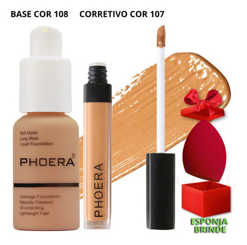 Kit Maquiagem 3un Base Corretivo Prova Dagua Phoera + Brinde