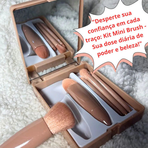Kit De 5 Mini Pincéis De Maquiagem E Case Com Espelho