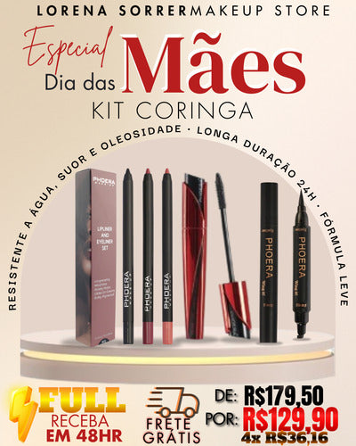 Kit Olhos e Lábios- 3 Lápis Intransferíveis + Delineador Gatinho + Máscara Volume 9D