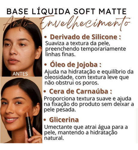 Kit Base Líquida Soft Matte Prova Dagua 24h+ Brinde Esponja Phoera