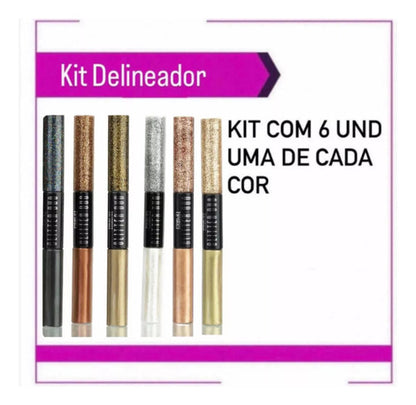 Kit Com 6 Delineador Duo Metálico Com Glitter Shine Pink 21