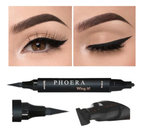 Combo Máscara De Cílios 9d + Delineador Com Carimbo Phoera
