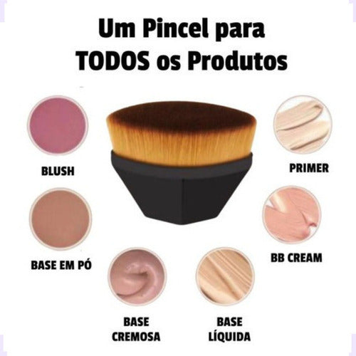 Kit 1 Pincel Maquiagem Hexagonal + Estojo Transparente Make Cor Preto