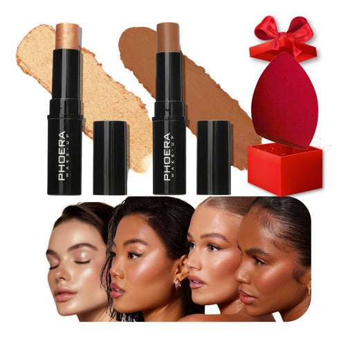 Kit Glow Contorno + Iluminador Bastão Alta Qualidade +brinde