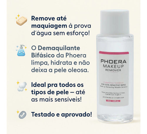 Demaquilante Bifásico Phoera Remove Maquiagem À Prova Dágua | Limpeza Profunda, Hidrata E Não Oleoso Retira A Maquiagem