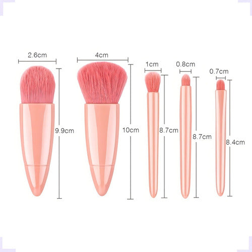 Kit De Pincéis De Maquiagem Flatshop Rosa Pálido 5 Peças Com Nécessaire E Espelho