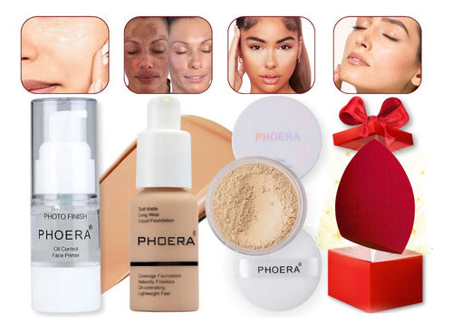 Kit Maquiagem 4un Primer Base Pó Prova Dagua 24hrs + Brinde