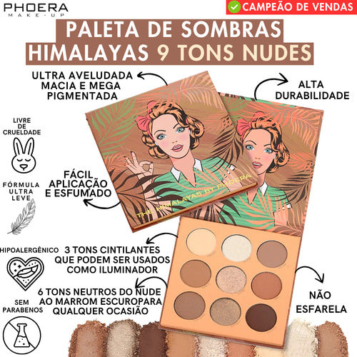 Kit Paleta+máscara 9d+caneta Magnética+cílios Phoera