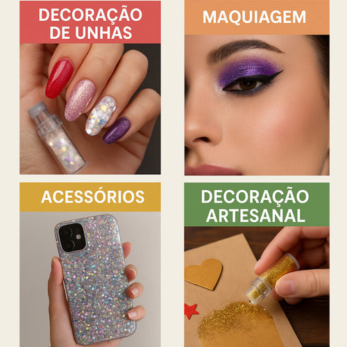 48 Frascos Decoração Unhas Pérola Lantejoula Strass Glitter