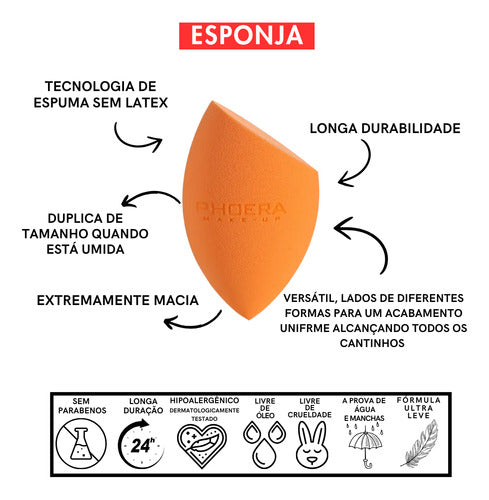 Kit 3un Base Soft Matte 24h +pó Prova D'agua +esponja Phoera