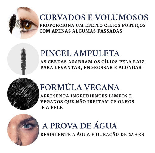 Kit 2 Máscara Cílios Alongamento +volume Prova D'água Phoera
