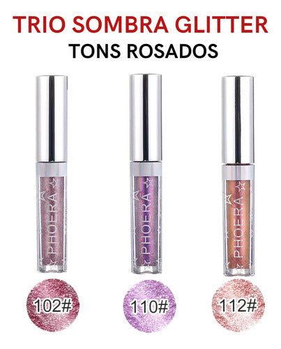 Kit 3 Sombra Líquida Glitter Glow A Prova De Água Pigmentado