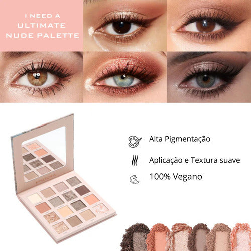 Paleta de Sombras 16 Cores Altamente Pigmentados Phoera