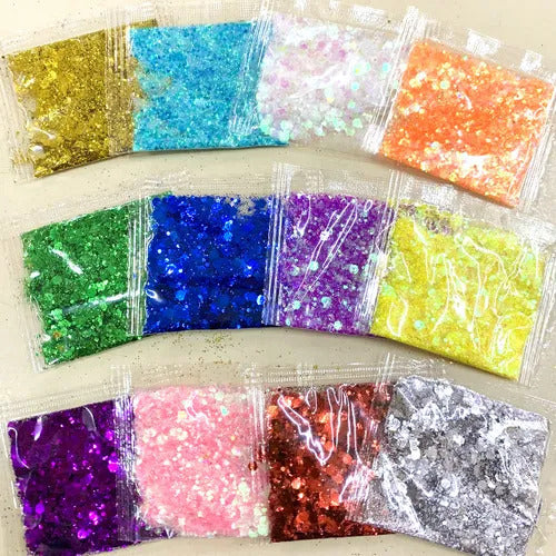 Cartela 24 Glitter Flocados Coloridos - Festas Carnaval