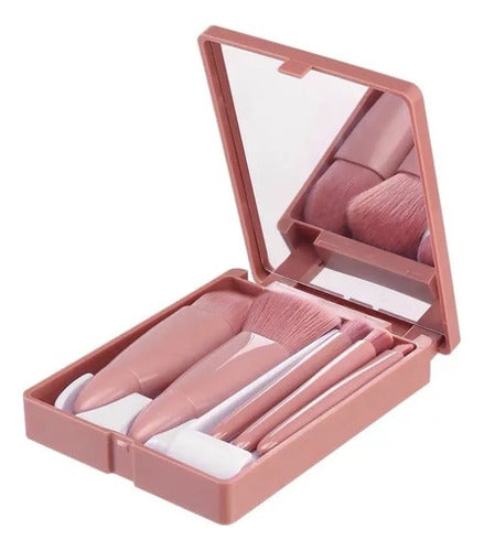 Kit De 5 Mini Pincéis De Maquiagem E Case Com Espelho