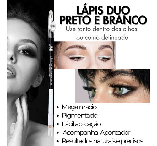 Lápis De Olho Duo Preto E Branco Com Apontador Makeup