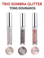Kit 3 Sombra Líquida Glitter Glow A Prova De Água Pigmentado