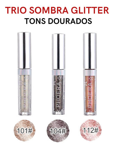 Kit 3 Sombra Líquida Glitter Glow A Prova De Água Pigmentado