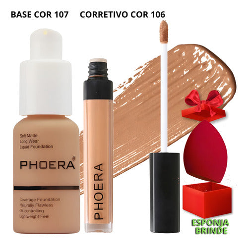 Kit Maquiagem 3un Base Corretivo Prova Dagua Phoera + Brinde