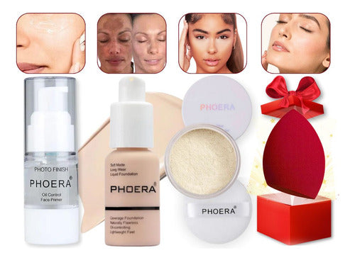 Kit Maquiagem 4un Primer Base Pó Prova Dagua 24hrs + Brinde