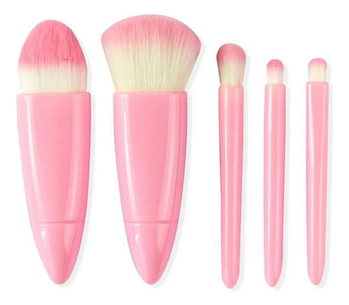 Kit De 5 Mini Pincéis De Maquiagem E Case Com Espelho