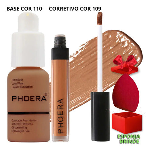 Kit Maquiagem 3un Base Corretivo Prova Dagua Phoera + Brinde