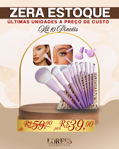 Kit 10 Pincéis Maquiagem Profissional Cerdas Macias