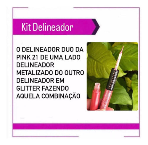 Kit Com 6 Delineador Duo Metálico Com Glitter Shine Pink 21